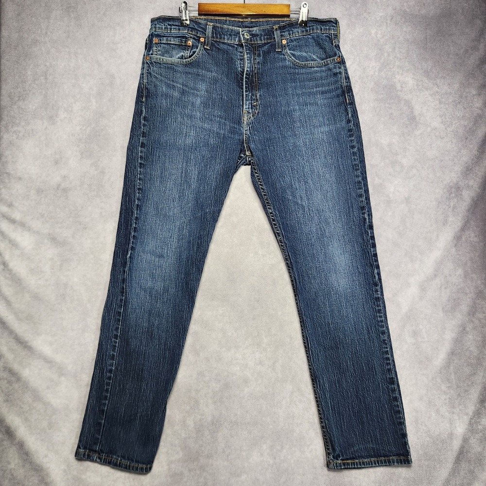 Levis 502 Regular Taper Mens Jeans size 36 38x32 Dark Wash Blue Stretch - Picture 2 of 16